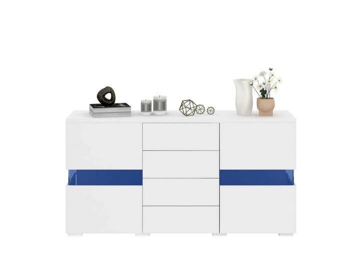 SOFTWEARY Sideboard Breite 140 cm, mit LED-Beleuchtung (140/35/72 cm), Wohnzimmerschrank, Mehrzweckschrank, weiß von OTTO