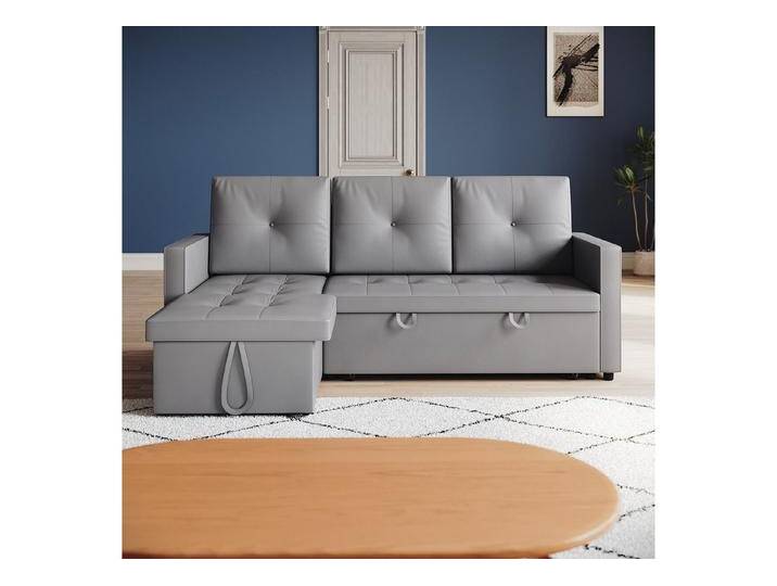 SONNI Schlafsofa Multifunktionssofa Bett 3-Sitzer grau, Federkern & Massivholz, mit Bettfunktion, grau, Hellgrau von OTTO