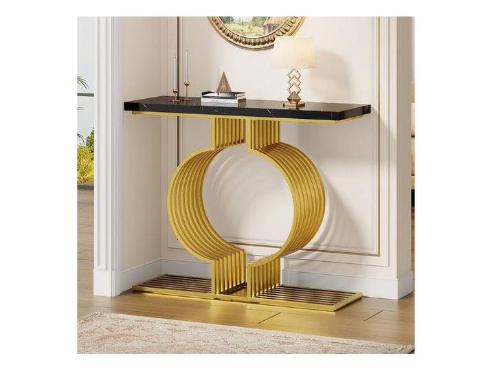 STILVORA Beistelltisch Beistelltisch mit goldenem Fuß,MDF Hochglanztisch,Sideboard schwarz (Hochglanz Konsolentisch, 1-St., Luxus-Ästhetikstil) von OTTO