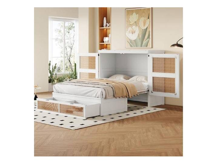 STILVORA Bettgestell 140x200 mit Matratze,Jugendbett mit Schrank,Kinderbett mit Schubladen (mit Rattan-Design und Stauraumschubladen, Vertikales Wandbett mit Lattenrost, Ideal für Jugendzimmer und kleine Apartments 140x200 cm), mit Matratze, weiß STILVORA Bettgestell 140x200 mit Matratze,Jugendbett mit Schrank,Kinderbett mit Schubladen (mit Rattan-Design und Stauraumschubladen, Vertikales Wandbett mit Lattenrost, Ideal für Jugendzimmer und kleine Apartments 140x200 cm), mit Matratze, weiß von OTTO