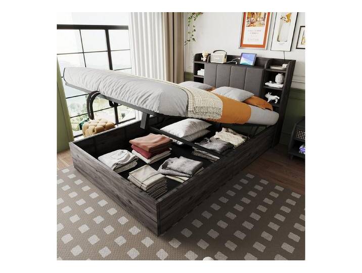 STILVORA Bettgestell 140x200 mit Matratze&Kopfteil,Holzbett mit USB&TYPE-C,Grau (Hydraulisches Funktionsbett 140x200 cm, Mit USB- & Tape-C-Ladeanschluss, Verstecktem Stauraum, Ablagefächern, Kopfteil mit Stauraum), mit Matratze, grau STILVORA Bettgestell 140x200 mit Matratze&Kopfteil,Holzbett mit USB&TYPE-C,Grau (Hydraulisches Funktionsbett 140x200 cm, Mit USB- & Tape-C-Ladeanschluss, Verstecktem Stauraum, Ablagefächern, Kopfteil mit Stauraum), mit Matratze, grau von OTTO