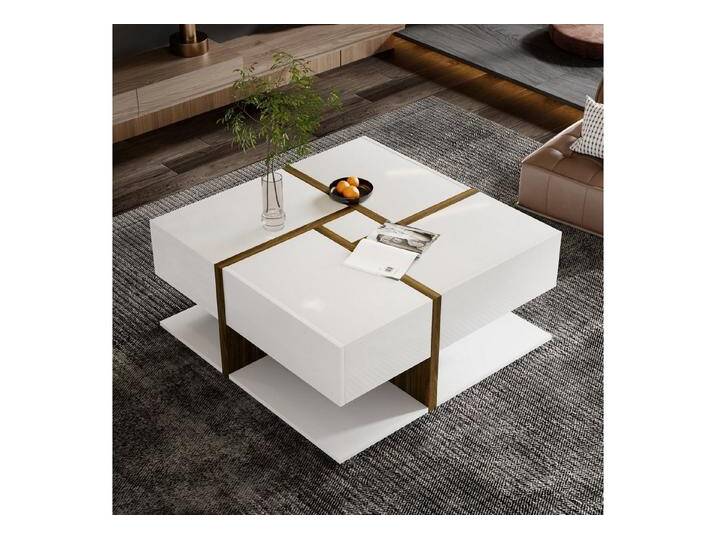STILVORA Couchtisch Sofatisch mit 4 Schublade,Beistelltisch Kaffeetisch mit Stauraum unter (einzigartige Farbabstimmung und Liniendesign), Beistelltisch mit geometrische Design von OTTO