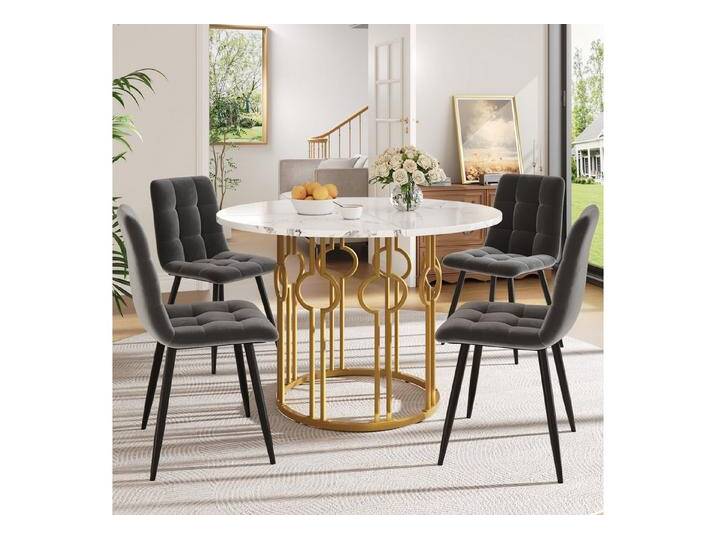 STILVORA Essgruppe Esstisch-Set mit 4 Stühlen,rundes Tischset mit goldenen Beinen,Grau, (5-tlg., 100*100*76cm), grau, Runder Sockel-Esstisch von OTTO
