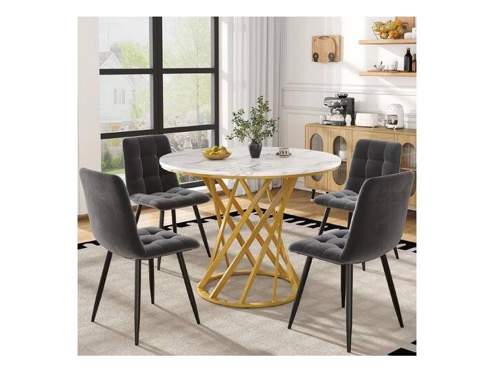 STILVORA Essgruppe Esstisch-Set mit 4 Stühlen,rundes Tischset mit goldenen Beinen,Grau, (Stuhl:44*41*86 Esstisch:Durchmesser 80 cm, Höhe 76 cm), grau von OTTO