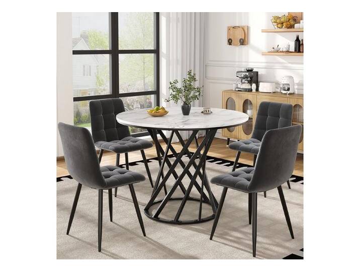 STILVORA Essgruppe Esstisch-Set mit 4 Stühlen,rundes Tischset mit schwarze Beinen,Grau, (Stuhl:44*41*86 Esstisch:Durchmesser 80 cm, Höhe 76 cm), grau schwarz von OTTO