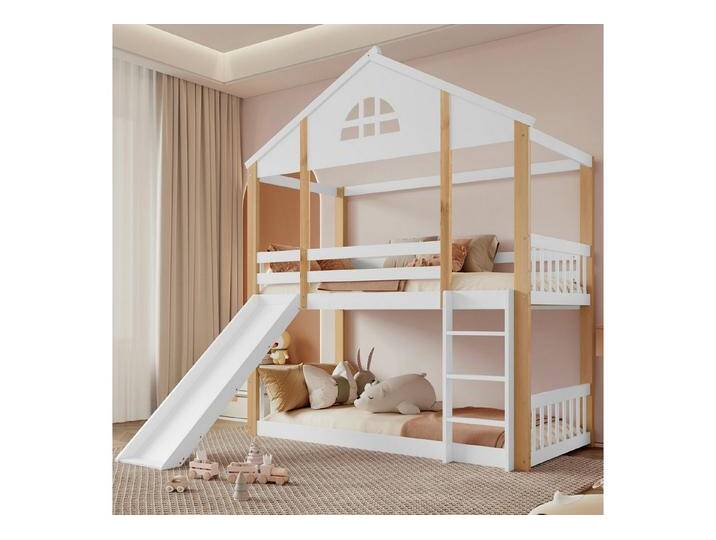 STILVORA Etagenbett 90x200 mit Leiter,Kinderbett mit Rutsche,Bettgestell mit Fenstern (90x200 aus Massivholz mit Fensterdesign & Rutsche, sicheres Spielhaus mit Treppe, Schlaf- und Spiellösung von OTTO
