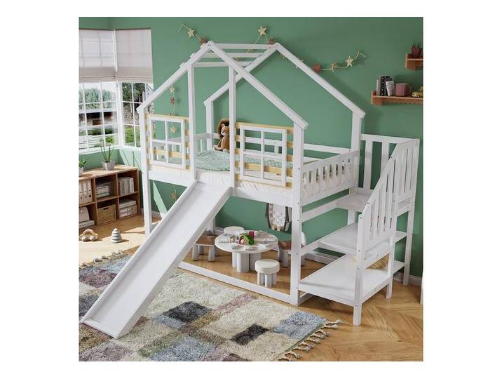 STILVORA Etagenbett 90x200 mit Treppe,Kinderbett mit Rutsche,Bettgestell mit Lattenrost (Kinderbett Holzbett, 90x200 cm), 90x200 cm, weiß von OTTO