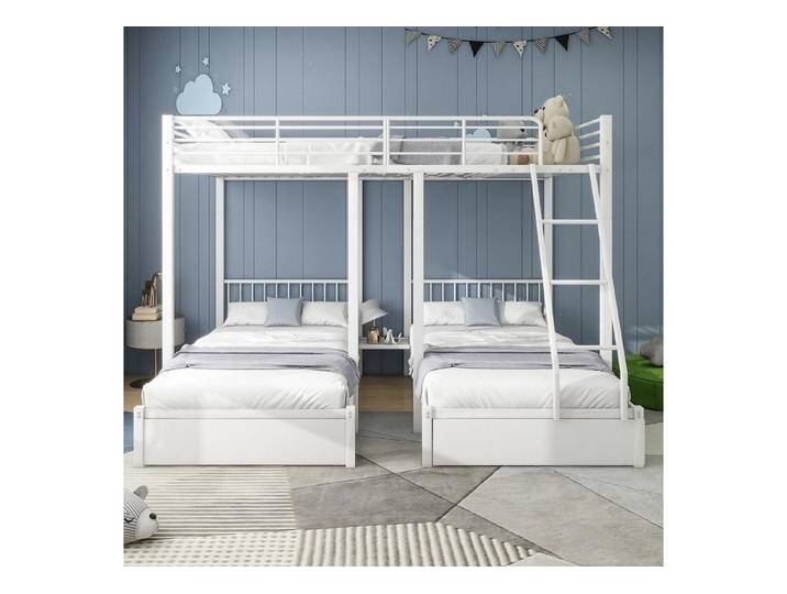 STILVORA Etagenbett Doppelbett 140x200 mit zwei 90x200 Jugendbett Einzelbett mit Stauraum (umwandelbar in 140 x 200 Doppelbett und zwei 90 x 200 Einzelbetten, multifunktionales Metallrahmenbett), ohne Matratze von OTTO