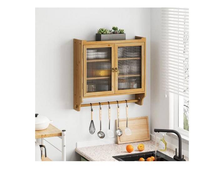 STILVORA Hängeschrank Wandschrank mit Glastür&Doppeltür,Beistellschrank mit Handtuchhalter (Vintage 63 cm Wandregal mit Doppelglastüren – 3 Stufiger Stauraum mit Handtuchhalter, Naturholz – Wandmontage für Badezimmer, Küche von OTTO