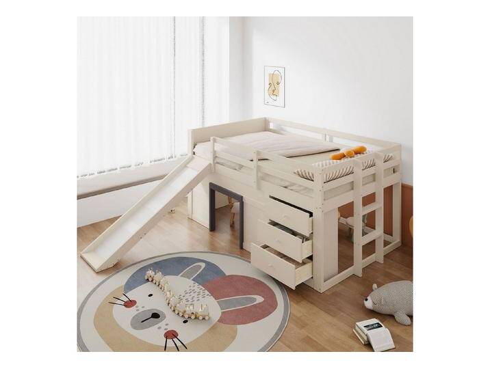STILVORA Hochbett 140X200 Kinderbett mit Rutsche Jugendbett mit Schubladen&2 Türen,Creme (140 x 200 Niedriges Hochbett mit Rutsche STILVORA Hochbett 140X200 Kinderbett mit Rutsche Jugendbett mit Schubladen&2 Türen,Creme (140 x 200 Niedriges Hochbett mit Rutsche von OTTO