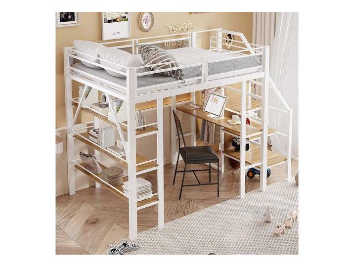 STILVORA Hochbett 140×200 Jugendbett mit Schreibtisch,Eisenbett mit Schrank und Ablage, ohne matratze, Weiß STILVORA Hochbett 140×200 Jugendbett mit Schreibtisch,Eisenbett mit Schrank und Ablage, ohne matratze, Weiß von OTTO