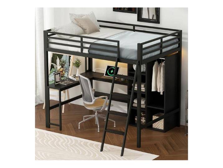 STILVORA Hochbett 140x200 mit Schreibtisch,Jugendbett Eisenbett mit LED-Licht&USB (Metall-Hochbett mit Schreibtisch, LED-Beleuchtung, USB-Ladestation, Stauraum – Stabiler Metallrahmen, platzsparend, 1-St. STILVORA Hochbett 140x200 mit Schreibtisch,Jugendbett Eisenbett mit LED-Licht&USB (Metall-Hochbett mit Schreibtisch, LED-Beleuchtung, USB-Ladestation, Stauraum – Stabiler Metallrahmen, platzsparend, 1-St. von OTTO