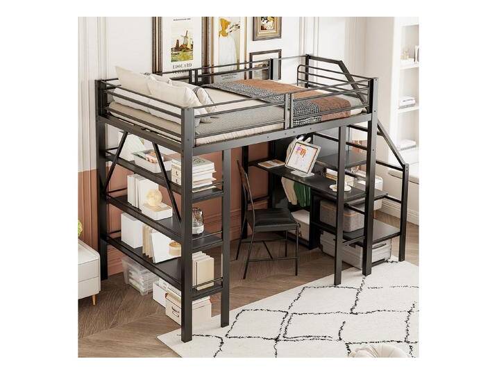 STILVORA Hochbett 140×200 mit matratze Jugendbett mit Schreibtisch,Eisenbett mit Schrank (Mit Schreibtisch, Kleiderschrank und Sicherheitsstufen, Perfekt für Kinder- und Jugendzimmer, Platzsparendes Design., 140x200 cm) mit matratze von OTTO