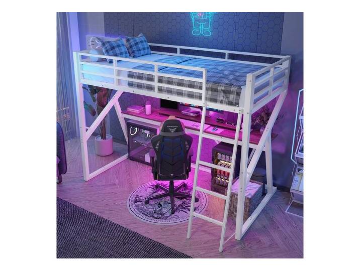 STILVORA Hochbett 90x200 Jugendbett mit Schreibtisch&Geländer,Eisenbett mit Treppe&LED (90x200 cm mit LED, Treppe & Schreibtisch, Sicheres Spiel-, Lern- & Schlafparadies aus Metall & MDF) ohne Matratze, weiß STILVORA Hochbett 90x200 Jugendbett mit Schreibtisch&Geländer,Eisenbett mit Treppe&LED (90x200 cm mit LED, Treppe & Schreibtisch, Sicheres Spiel-, Lern- & Schlafparadies aus Metall & MDF) ohne Matratze, weiß von OTTO