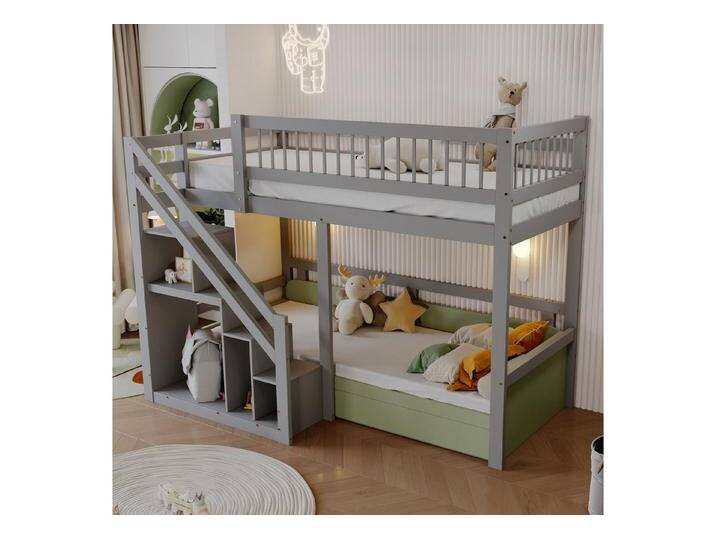 STILVORA Hochbett 90×200 Jugendbett mit Stauraum und Treppe,Kinderbett ohne Matratze (Jugendbett, Einzelbett, Massivholzrahmen, 90x200 cm) ohne Matratze, grau von OTTO