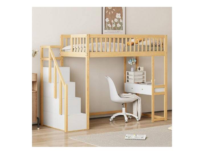 STILVORA Hochbett 90×200 Kinderbett mit Matratze,Bettgestell mit Stauraum & Tisch (aus Kiefernholz von OTTO
