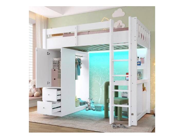 STILVORA Hochbett 90x200 mit Schreibtisch,Jugendbett Stauraumbett mit LED-Licht&USB (mit Unterbettschreibtisch, 4 Schubladen & offener Kleiderschrank – platzsparend für Kinderzimmer, Jugendzimmer & Home Office, 1-St. STILVORA Hochbett 90x200 mit Schreibtisch,Jugendbett Stauraumbett mit LED-Licht&USB (mit Unterbettschreibtisch, 4 Schubladen & offener Kleiderschrank – platzsparend für Kinderzimmer, Jugendzimmer & Home Office, 1-St. von OTTO