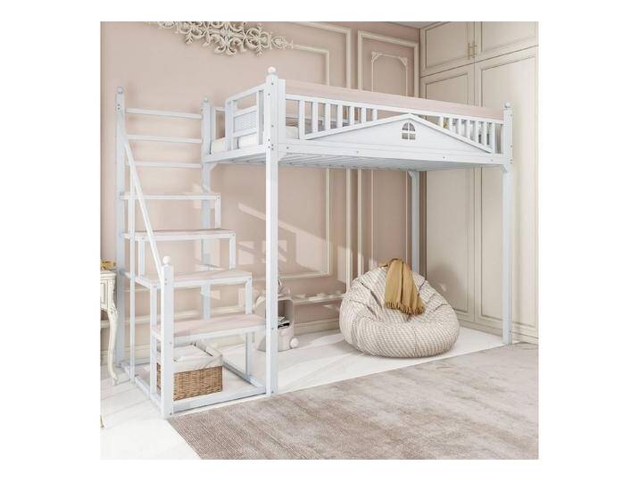 STILVORA Hochbett 90×200 mit Viel Platz,Jugendbett Kinderbett mit Fenster&Leiter,Weiß (90x200 cm mit Fenster-Sicherheitsgitter, Sicherheitsleiter und Stauraum, erhöhten Schlafplatz und funktionalen Stauraum) ohne Matratze, weiß von OTTO