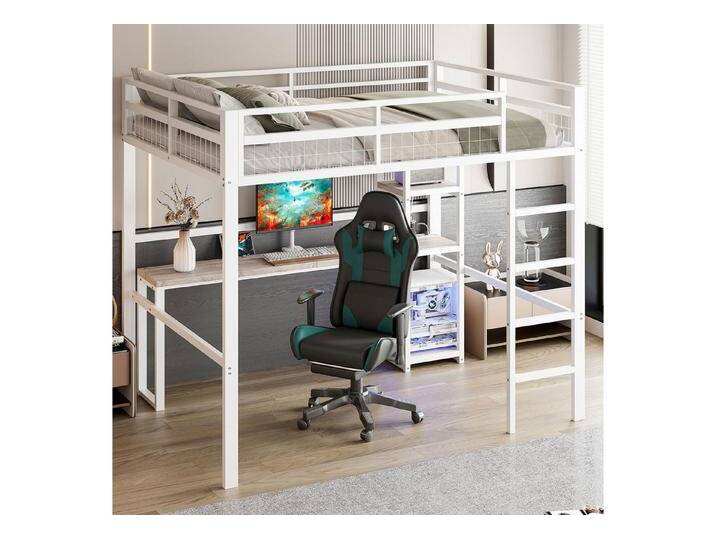 STILVORA Hochbett Hochbett 140×200 mit schreibtisch,Jugendbett mit Stauraum & Steckdose (Packung-Set, 1-St., Eisenbett) mit Geländer&Leiter von OTTO