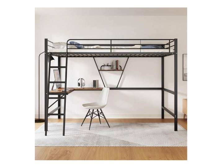 STILVORA Hochbett erwachsene 90x200 mit Schreibtisch,Eisenbett Jugendbett mit Lattenrost (mit L-förmigem Schreibtisch und einem Regal, für Kinder, Jugendliche und Erwachsene 90x200cm) ohne Matratze von OTTO
