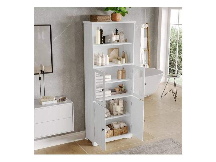 STILVORA Hochschrank Badezimmerschrank mit verstellbare Trennwände,Highboard mit Glastür (Badezimmer-Hochschrank 57,5 x 28,5 x 160 cm, Feuchtigkeitsbeständig, Flexibel Verstellbare Fächer, Glasschranktüren & Holzschranktüren, Modernes Design für Badezimmer & Gäste-WC, 1-St., aus MDF) mit Stauraum von OTTO