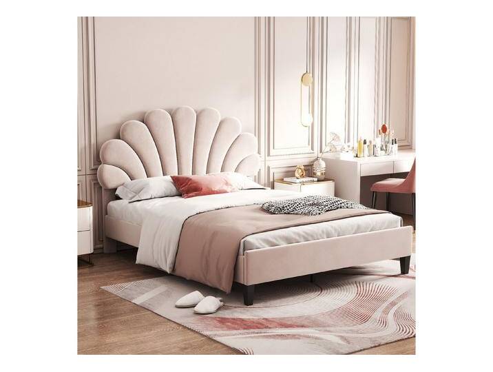 STILVORA Kinderbett 140x200 Polsterbett Gästebett mit Lattenrost,Jugendbett ohne Matratze (Samtstoff, mit blumenförmigem Kopfteil und Lattenrost), Ohne Matratze, beige, Normal-Version von OTTO