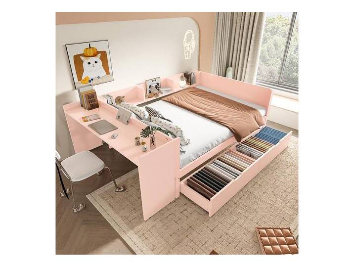 STILVORA Kinderbett 140×200 mit matratze,Schlafsofa Bett mit schreibtisch und Stauraum (mit Schreibtisch, 2 Schubladen und Regalen, Holzbett mit Stauraum, für Kinderzimmer & kleine Apartments 140x200 cm), ohne Matratze, rosa STILVORA Kinderbett 140×200 mit matratze,Schlafsofa Bett mit schreibtisch und Stauraum (mit Schreibtisch, 2 Schubladen und Regalen, Holzbett mit Stauraum, für Kinderzimmer & kleine Apartments 140x200 cm), ohne Matratze, rosa von OTTO