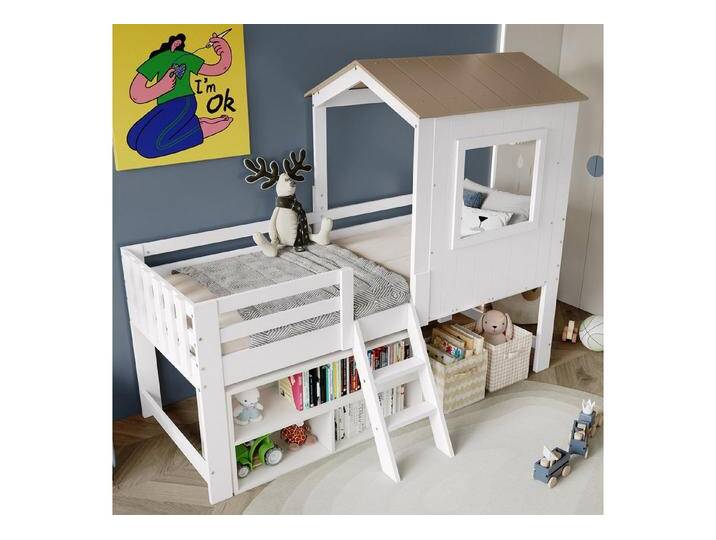 STILVORA Kinderbett 90x200 mit Dach&Fenster,Hochbett mit Zaun&Treppe,Bett mit Stauraum (mit Fenster & Dach, Stauraum unten & kleiner Treppe, 90x200cm) von OTTO