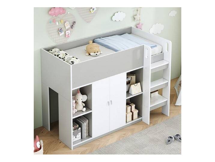 STILVORA Kinderbett 90×200 mit Matratze&Stauraum,Kinderbett mit Leiter,Schrank®alen (90x200 cm mit Stauraum, Schrank und Regalen, mit Leiter, stabiler Holzbauweise und praktischen Aufbewahrun/gsmöglichkeiten), ohne Matratze von OTTO
