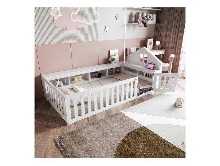 STILVORA Kinderbett 90x200 mit Stauraum,Bettgetstell mit Lattenrost und Sicherheitsgitter (mit Dach, Fenster & Stauraum, Sicherheitsgitter & Tür, Massivholz, Mit Lattenrost, Ideal für Jungen & Mädchen 90x200 cm), ohne Matratze, weiß, Bedhead mit Dachform von OTTO
