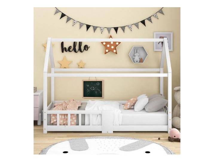 STILVORA Kinderbett 90×200 mit Tafel,Bettgestell Holzbett mit Lattenrost&Matratze (Massivholz Bett ohne Matratze), 90×200cm,aus Kiefer Holz,Weiß, weiß von OTTO