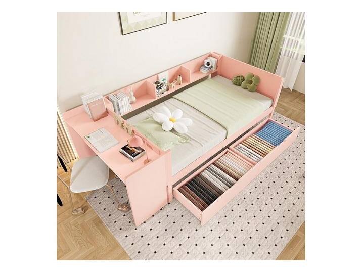 STILVORA Kinderbett 90×200 mit schreibtisch und Stauraum,Schlafsofa Bett ohne matratze (mit Schreibtisch, 2 Schubladen und Regalen, Holzbett mit Stauraum, für Kinderzimmer & kleine Apartments 90x200 cm), ohne Matratze von OTTO