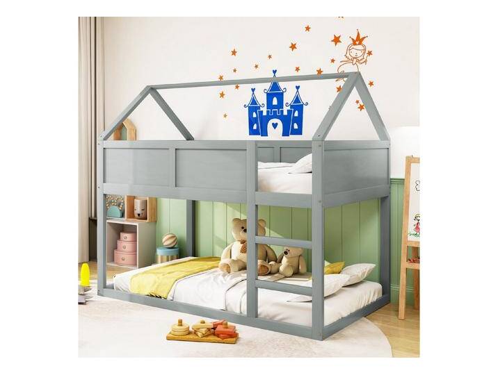 STILVORA Kinderbett 90×200 niedriges Etagenbett mit Matratze,Bettgestell mit Treppe (Hochbett mit Treppe, 90x200 cm), mit Matratze, mit Matratze, Grau von OTTO