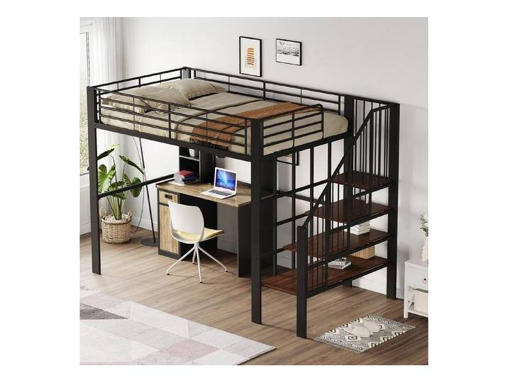 STILVORA Kinderbett mit Stauraum,140×200 Jugendbett Bettgestell mit Lattenrost&Matratze (mit stabiler Metallkonstruktion, geräumigem Stauraum & integrierter Treppe, 140x200 cm), ohne Matratze, schwarz von OTTO