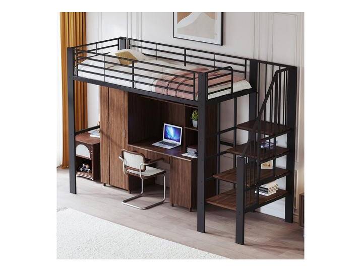 STILVORA Kinderbett mit Stauraum,90×200 Jugendbett Bettgestell mit Lattenrost,Schwarz (mit stabiler Metallkonstruktion, geräumigem Stauraum & integrierter Treppe, 90x200 cm), ohne Matratze von OTTO