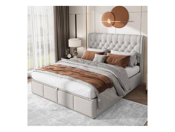 STILVORA Polsterbett 140x200 Bettgestell Funktionsbett Jugendbett mit Stauraum,Leinen, grau, grau, mit Matratze von OTTO
