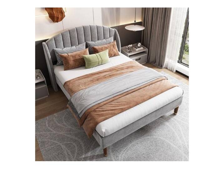 STILVORA Polsterbett 140×200 Bettgestell Jugendbett mit Lattenrost und Kopfteil,Kinderbett (Stahlrahmen mit Holz-Lattenrost Einfache Montage, Grau Doppelbett 140x200 cm ohne Matratze), Samt Bezug weich und hoch Kopfteil Polsterung aus Schaum, grau von OTTO