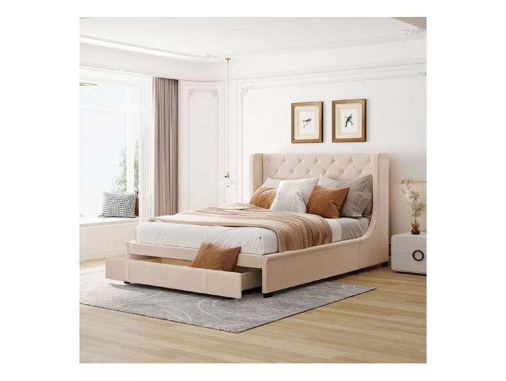 STILVORA Polsterbett 140x200 Bettgestell mit Stauraum & Lattenrost,Doppelbett ohne Matratze (Beige (Matratze nicht im Lieferumfang enthalten), Erwachsenen- und Jugenddoppelbett in Pro-Leinen-Stoff 140x200cm), Ohne Matratze, beige von OTTO