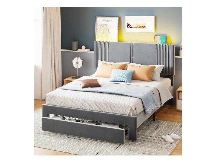 STILVORA Polsterbett 140x200 Bettgestell mit USB&LED&Stauraum,Jugendbett ohne Matratze (geeignet für Erwachsene und Jugendliche 140 x 200 cm, Doppelbett, hautfreundliches Doppelbett in Samtstoff), ohne Matratze, grau STILVORA Polsterbett 140x200 Bettgestell mit USB&LED&Stauraum,Jugendbett ohne Matratze (geeignet für Erwachsene und Jugendliche 140 x 200 cm, Doppelbett, hautfreundliches Doppelbett in Samtstoff), ohne Matratze, grau von OTTO