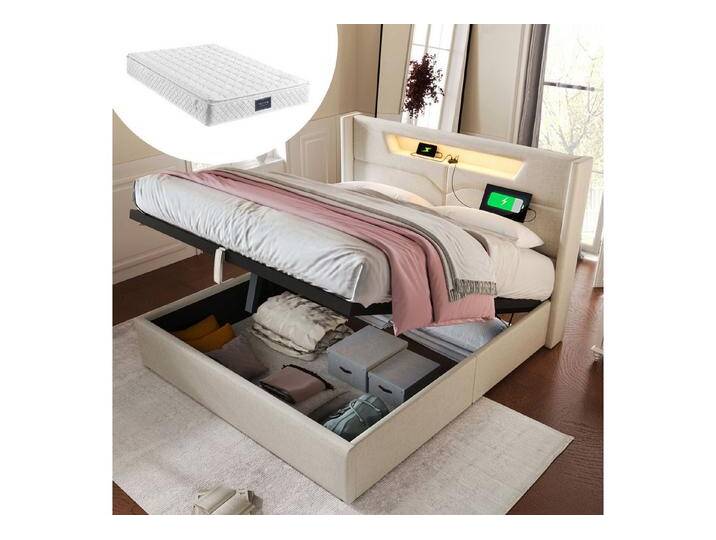 STILVORA Polsterbett 140x200 Doppelbett mit USB Typ C & LED,Jugendbett mit Stauraum, 160 x 200 cm,Inklusive Matratze, beige, Inklusive Matratze, Beige STILVORA Polsterbett 140x200 Doppelbett mit USB Typ C & LED,Jugendbett mit Stauraum, 160 x 200 cm,Inklusive Matratze, beige, Inklusive Matratze, Beige von OTTO
