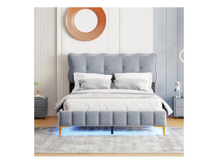 STILVORA Polsterbett 140x200 Kinderbett mit LED & Lattenrost,Jugendbett ohne Matratze (140 x 200 cm, Doppelbett, hohe Metallfüße), ohne Matratze, grau von OTTO