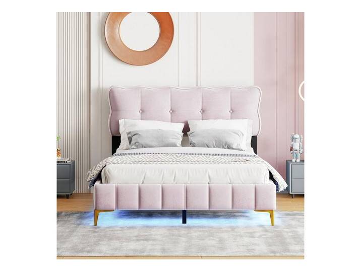 STILVORA Polsterbett 140x200 Kinderbett mit LED & Lattenrost,Jugendbett ohne Matratze (140 x 200 cm, Doppelbett, hohe Metallfüße), ohne Matratze, rosa von OTTO