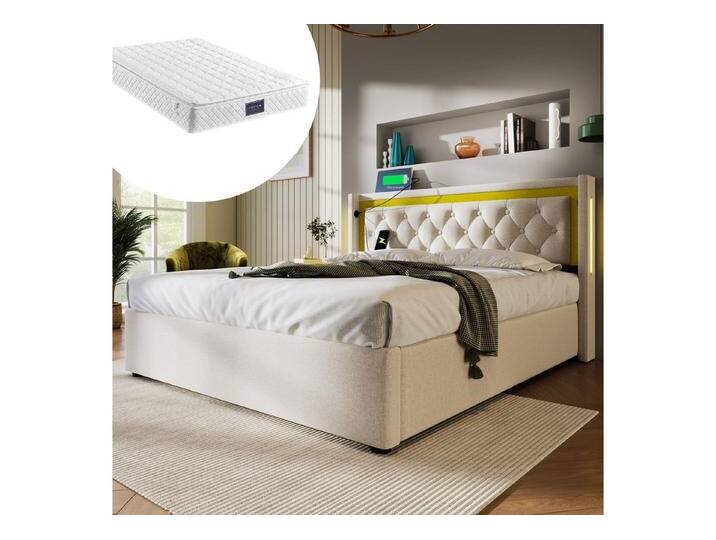 STILVORA Polsterbett 140x200 Stauraumbett mit USB Typ C,Jugendbett Doppelbett mit LED (Bettkasten mit USB Typ C Ladefunktion Kopfteil), Bettgestell aus Baumwolle 140x200 mit lattenrost Inklusive Matratz von OTTO