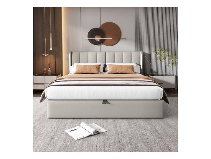 STILVORA Polsterbett 140x200 jugendbett mit stauraum,Bettgestell mit USB-Anschluss & LED (140x200cm,mit Matratze, LED-Polsterbett, Mit LED-Beleuchtung, mit Stauraum, verstellbares Kopfteil), wiederaufladbarer USB-Anschluss im Bett, grau von OTTO