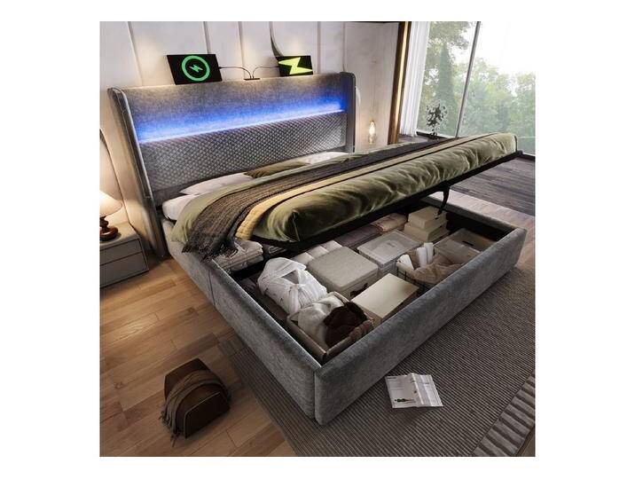 STILVORA Polsterbett 140x200 mit Bettkasten,Stauraumbett Bettgestell mit LED&USB+TYPE-C, grau, Ohne Matratze, Grau von OTTO