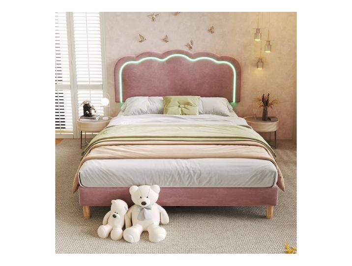 STILVORA Polsterbett 140×200 mit LED,Bettgestell Jugendbett mit verstellbares Kopfteil (mit Kopfteil in Blumenform und Lattenrost, 1-tlg), Hautfreundlichem Samtstoff, rosa von OTTO