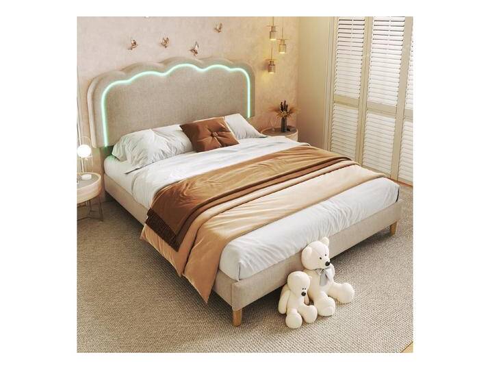 STILVORA Polsterbett 140×200 mit LED,Bettgestell Jugendbett mit verstellbares Kopfteil (mit Kopfteil in Blumenform und Lattenrost, 1-tlg., 140 x 200 cm Ohne Matratze), Hautfreundlichem Samtstoff von OTTO