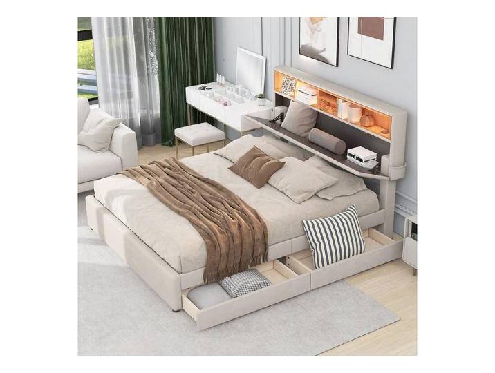 STILVORA Polsterbett 140x200 mit stauraum,Funktionsbett mit matratze,Bettgestell LED & USB (Beige, 140x200cm), mit matratze, beige, Schubladen: 2 St. von OTTO