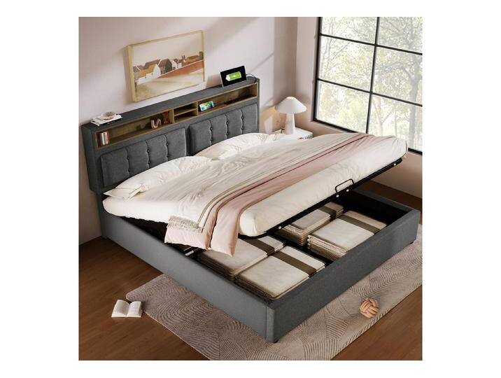 STILVORA Polsterbett 160x200 Bett Jugendbett mit Stauraum,Bettgestell mit USB C Steckdose (Hydraulisches Doppelbett mit USB/Typ-C Ladefunktion), 160 x 200 Ohne Matratze, grau von OTTO
