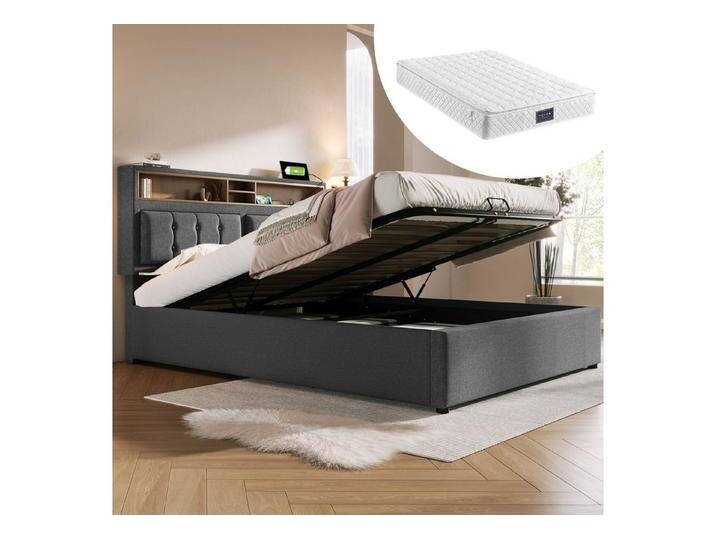STILVORA Polsterbett 160x200 Bett Jugendbett mit Stauraum,Bettgestell mit USB C Steckdose (Hydraulisches Doppelbett mit USB/Typ-C Ladefunktion), 160 x 200 cm,Inklusive Matratze, grau von OTTO